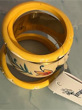 Yellow Floral Enamel Bangle Bracelet - Women's Jewelry